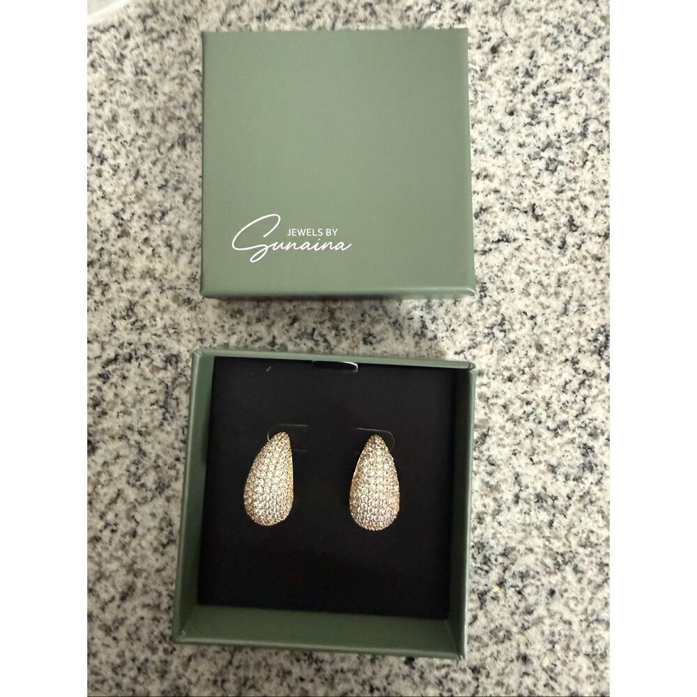 Jewels By Sunaina Gold Teardrop Stud Earrings 14k Gold Plated Cubic Zirconia Pav